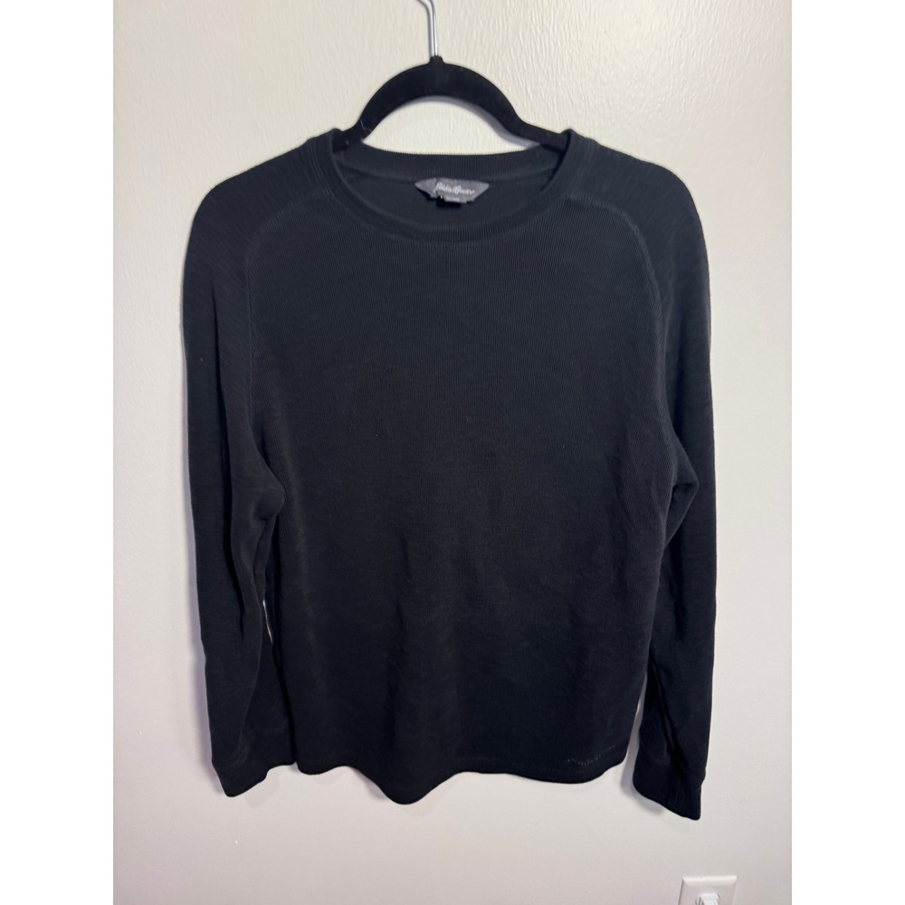 Eddie Bauer Mens Waffle Knit‎ Thermal Long Sleeve Shirt Black Large Cotton Blend